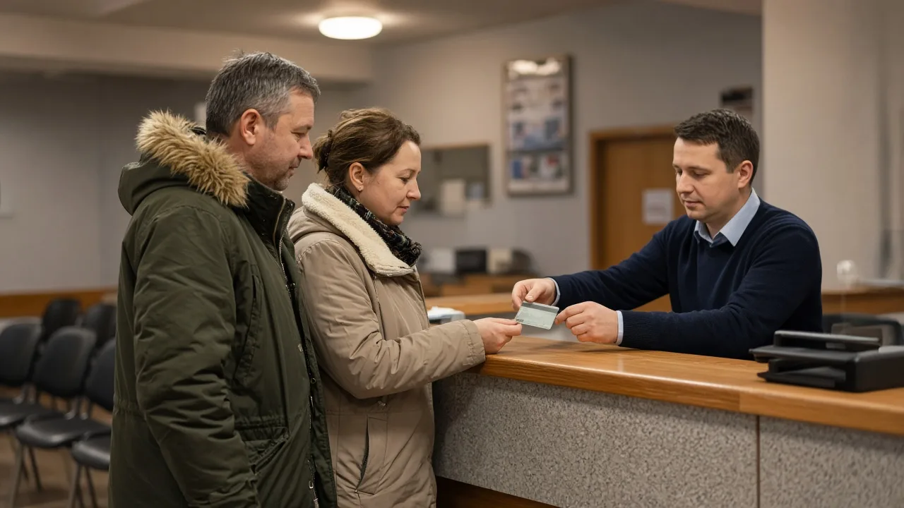 Úředník na obci s rozšířenou působností přebírá osvědčení o registraci, když žadatel řeší jak přepsat vozidlo